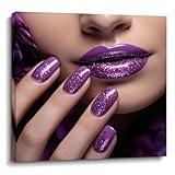 LYUNSHUO Woman Lips Canvas Wall Art Purple Girl Portrait Picture Print Abstract Female Painting Modern Artwork for Bedroom Office Home Wall Decor Ready to Hang(Lips-3,12.00"x12.00")