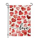 CROWNED BEAUTY Valentines Day Love Hearts Garden Flag 12x18 Inch Double Sided for Outside Small Burlap Red Holiday Yard Decoration