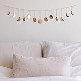 Moon Phase Wall Decor Wall Hanging Handmade 13 Phases Moon Wall Decor Hammered Metal 36" Garland Boho Wall Decor Bedroom Headboard, Living Area for Women & Kids, Aesthetic Celestial Wall Art (Gold)