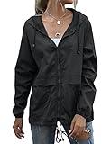 Muzeca Rain Jackets for Women Waterproof Lightweight Windbreaker Rain Coats with Hood Active Packable Raincoat Black Medium
