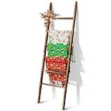 6-Tier Blanket Ladder Wooden, 5.7FT(66.5'') Blanket Quilt Towel Holder Rack Decorative Ladder, Easy Assembly, Rustic Farmhouse Ladder Shelf for The Living Room Bedroom Bathroom Home Decor, Brown