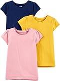 Simple Joys by Carter's Girls' Short-Sleeve Shirts and Tops, Pack of 3, Mustard Yellow/Navy/Pink, 12 Months