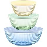 Pyrex Year Of Color Sculpted (3-Pack| 1.3 QT, 2.3 QT, 4.5 QT) Tinted Glass Mixing Bowls Set With Lids For Prepping, Baking and Cooking, Preheated Oven, Dishwasher, Freezer, and Microwave Safe