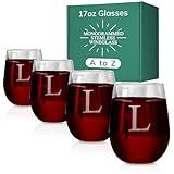 Morning Fog Studios Personalized Stemless Wine Glasses Set of 4-17oz Monogrammed Glassware for Personalized Celebration, Perfect for Weddings, Anniversaries, and Special Occasion Gifting, (L)