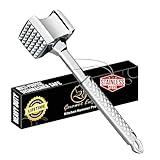 Stainless Steel Meat Tenderizer Tool, Premium Meat Mallet with Non-Slip Grip, Dual-sided Kitchen Mallet Ideal for Tenderizing Steak, Poultry & Chicken Cutlet, Dishwasher Safe with Lifetime Replacement