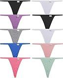 FINETOO 10 Pack G-String Thongs for Women Cotton Panties Stretch T-back Tangas Low Rise Hipster Underwear Sexy S-XL