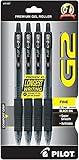 Pilot G2 Premium Gel Roller Pens 0.7, Fine Point Smooth Writing Pens Black, Pack of 4