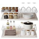 STARLATTA 2 Pcs Cabinet Organizer Shelf，Stackable Kitchen Counter Shelves, Spice Rack,Countertop Organizers，Clear Plastic Storage Shelves Rack for Makeup，Bathroom, Cupboard，Desk，Pantry Organization