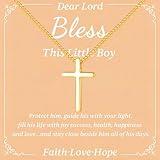 Myfresty 925 Sterling Silver Cross Necklace for Boys - 18K Gold Plated Faith Cross Chain Necklaces for Kids Small Dainty Pendant Jewelry Gifts for Teenager, Easter First Communion Baptism Birthday
