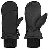 N'Ice Caps Kids Waterproof Snow Mittens Cold Weather Thinsulate Insulated (Black, 8-10 Years)