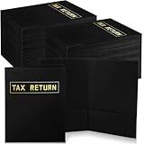 Kosiz 100 Pcs Tax Return Folders Bulk 9 x 12 Inch 2 Pocket Folders Gold Foil Stamped Folder with Pockets for Business Office Storing or Handling Personal and Customer Tax Return Organizer (Black)