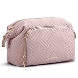 BAGSMART Travel Makeup Bag, Cosmetic Bag Make Up Organizer Case,Large Wide-open Pouch for Women Purse for Toiletries Accessories Brushes Pink