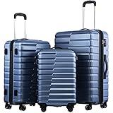 Coolife Expandable Suitcase Luggage set PC ABS TSA Lock Spinner Carry on 3 Piece Sets (blue)