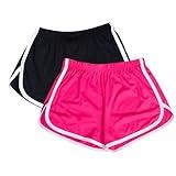 Cameway 2 Pack Women Cotton Running Athletic Shorts Gym Yoga Summer Active Dance Shorts Pants (US, Alpha, X-Large, Regular, Short, Rosered)