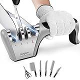 Longzon 4-in-1 Knife Sharpener [4 stage] with a Pair of Cut-Resistant Glove, Original Premium Polish Blades, Best Kitchen Knife Sharpener Really Works for Fruit Knife and Steel Knives, Scissors.