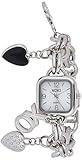 XOXO Women’s Charm Bracelet Watch with XO and Heart Charms, Quartz Analog Display, Polished Silver-Tone Finish, Jewelry Clasp Closure, Box Included, Fits Wrists 5.5"–8.5"