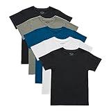 Hanes Boys' Big Originals Crewneck Undershirts Pack, Stretch Cotton, Assorted, 5-Pack, Black, Cargo Olive, Blue Oasis, White, Small