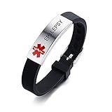 HEABY Medical Alert ID Bracelet Laser Engraved EPILEPSY Adjustable Wristband for Men Women Emergency First Aid