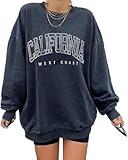 Langwyqu Women's California Oversized Sweatshirt Crewneck Long Sleeve Casual Loose Pullover Tops