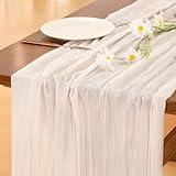 Socomi 3pcs Ivory White Cheesecloth Table Runner Summer Boho Rustic Gauze 120 inch 10FT Cheese Cloth Runner for Wedding Party Baby Shower Birthday Home Decor Holiday Decorations