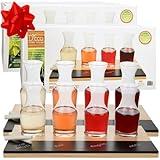 D'Eco Wine Tasting Flight Sampler Boards (2 Pack)- Set Includes Eight 6 oz Decanter Glasses & 2 Wood Paddles w Chalkboards- Great for Winery Taste Testing- Holiday Party Exchange & Christmas Gift Idea