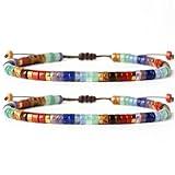 LUDESENIMUE 2PC Chakra Bracelets for Women - 7 Healing Crystals Spiritual Stones, Anxiety Relief Meditation Jewelry