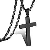 P. BLAKE Black Stainless Steel Cross Necklace for Men, Women Boys Cross Pendant with Chain 18 Inches