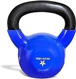 Yes4All 15 lb Kettlebell Weight Vinyl Coated Cast Iron for Dumbbell Weights Exercises, Gym, Fitness, Full Body Workout Equipment Push up, Grip and Strength Training, Blue