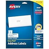 Avery Easy Peel Printable Address Labels with Sure Feed, 1" x 2-5/8", White, 750 Blank Mailing Labels (08160)