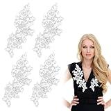 4 PCS Sequin Embroidered Lace Patches White Laces-Applique Patches Lace Flowers Applique Leaf Flowers Sewing for Clothing Bags DIY Accessory Craft (White)