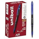uniball Air Porous Roller Ball Pen, Stick, Medium 0.7 Mm, Blue Ink, Black Barrel, Dozen