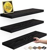 BAYKA Floating Shelves for Wall, Wall Mounted Rustic Wood Shelves for Bathroom, Bedroom, Living Room, Kitchen, Hanging Shelf for Books/Storage/Room Decor with 22lbs Capacity (Black, Set of 3, 15.7in)