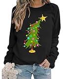 APRFLOWER Christmas Sweatshirts for Women Cute Christmas Tree Graphic Long Sleeve Shirt Xmas Holiday Party Pullover Blouse Black