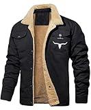 KBOWQ Men's Retro Western Winter Fleece Jacket Warm Fleece Lined Coat Lapel Work Cargo Jackets Lined Trucker Jackets (US, Alpha, Large, Regular, Regular, Black)