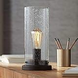 360 Lighting Libby Rustic Industrial Farmhouse Accent Uplight Table Lamp 12" High LED Bronze Metal Seeded Glass Cylinder Shade for Bedroom House Bedside Living Room Nightstand Home Office