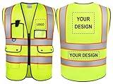 BeautyWill Custom LOGO Safety Vests Reflective Vest Class 2 ANSI with Pockets Zipper High Visibility Construction Uniform
