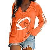 Fall Sports Must Haves Moms Long Sleeve Football Shirts for Women 2025 Plus Size Baseball Graphic Print Heart Cute Sweatshirts Fall Casual V Neck Pullover Tops A-Orange
