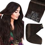 Full Shine Clip in Hair Extensions Real Human Hair Dark Brown Seamless Human Hair Clip in Extensions Invisible Clip ins Hair Extension Pu Weft Remy Hair Add Volume 18 Inch 8 Pcs 120 G