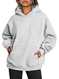 Trendy Queen Womens Oversized Hoodies Fleece Sweatshirts Long Sleeve Sweaters Pullover Fall Outfits Winter Clothes Grey S