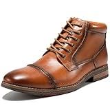 Men's Brown Leather Oxford Dress Ankle Boot Fashion Casual Mid Top Chukka Boots for Men Cap Toe Rubber Sole Lace Up Side Zip Business Work Shoe Size 10