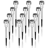 GIGALUMI Solar Lights Outdoor Waterproof, 12 Pack, Stainless Steel LED Solar Garden Lights for Patio, Lawn, Yard and Landscape, Cold White