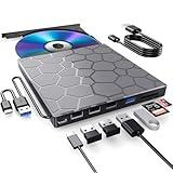 External CD/DVD Drive for Laptop, DVD Player for Laptop, 8 in 1 USB 3.0 Ultra-Slim Portable, CD Burner External Disk Drive Optical Compatible with Desktop Mac,Windows 11/10/8/7 Linux