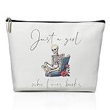 Book Lover Makeup Bag Book Club Gifts for Women, Gifts for Readers Book Lovers Writer Literary Librarians Teacher Gifts for Bookworm Skeleton Cosmetic Zipper Pouch Travel Toiletry Bag -A02