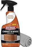 Weiman Cabinet & Wood Clean & Shine Spray - Furniture, Kitchen Cabinets, Baseboard & Trim, Fresh Almond Scent, Microfiber Cloth Included