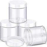 Patelai 4 Pieces Round Clear Wide-mouth Leak Proof Plastic Container Jars with Lids for Travel Storage Makeup Beauty Products Face Creams Oils Salves Ointments DIY Making or Others (White,8 Ounce)