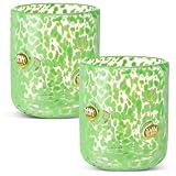 SiliFine 2 PCS Football Icon Juice Glasses - 14 oz Football Stemless Wine Juice Coffee Drinking Glass Cup for Party Supplies Gift (Green)