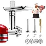 Metal Food Grinder Attachments for KitchenAid Stand Mixers, Meat Grinder, Sausage Stuffer, Perfect Mixer Attachment for KitchenAid Mixers, 15pcs Meat Grinder Accessories Set, Silver