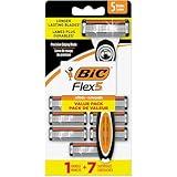 BIC Flex 5 Men's Refillable with 5 Blade Razors, 1 Handle and 7 Cartridges, Straight Razors for Men with Precision Edging, 7-Pack