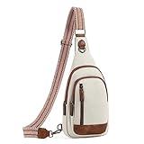 CLUCI Crossbody Bag for Women Cross Body Bag for Woman Sling Bag for Women Leather Trendy Large Sling Backpack Travel Beige with Brown