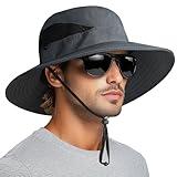 PFFY Sun Bucket Hat for Men 3” Wide Brim UPF 50+ Bucket Fishing & Beach Hats Darkgrey